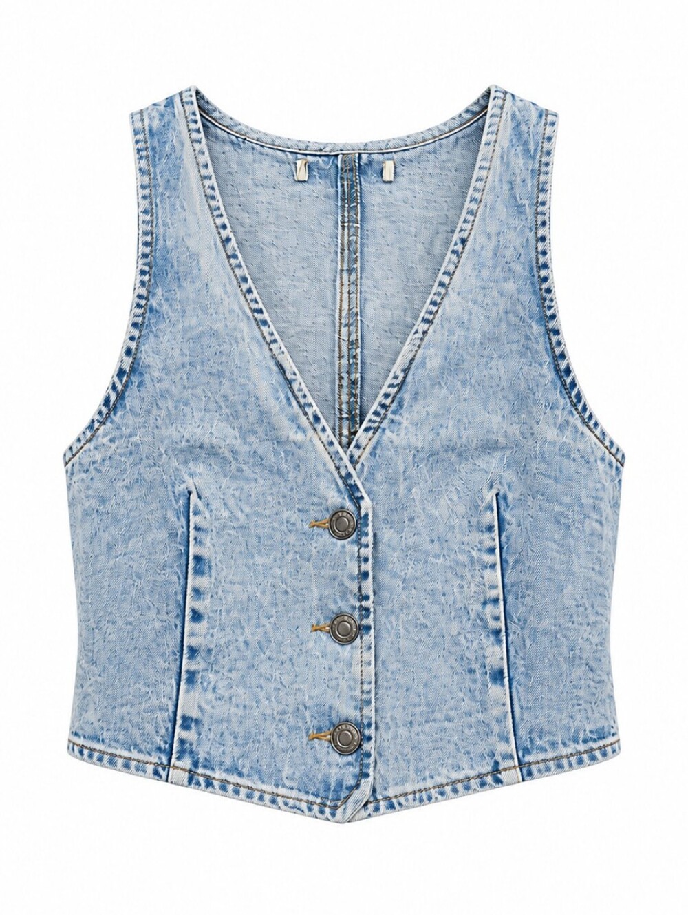 Light Wash Denim Vest - Blue Sleeveless Button-Up